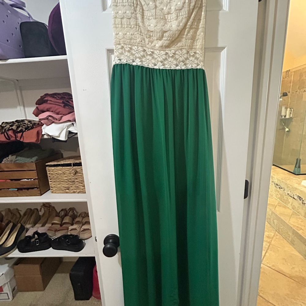 Source Unknown Strapless Cream and Green Dress